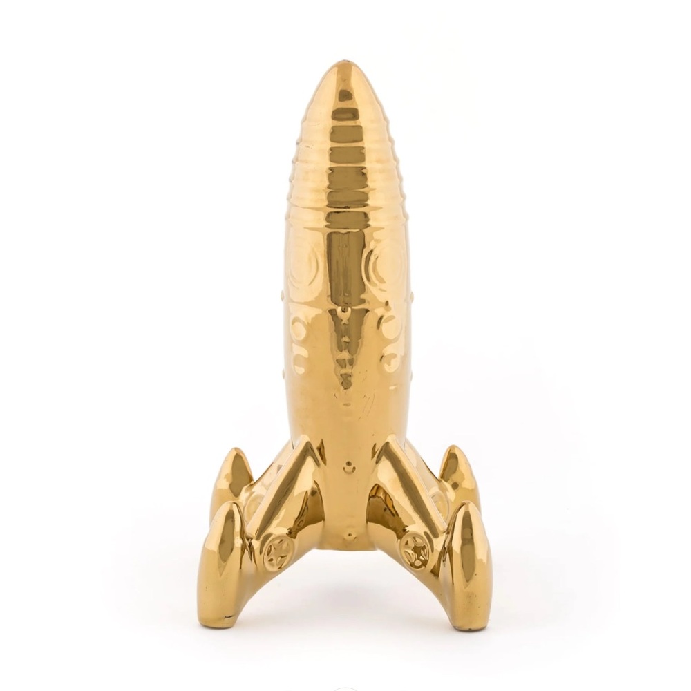 Seletti My Spaceship Sculpture by Saleb and Zambelli Gold Porcelain Ceramic